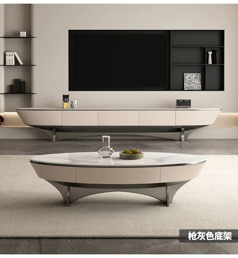 A   QItalian light luxury living room sailboat type floor-to-ceiling rock slab small apartment TV cabinet coffee table