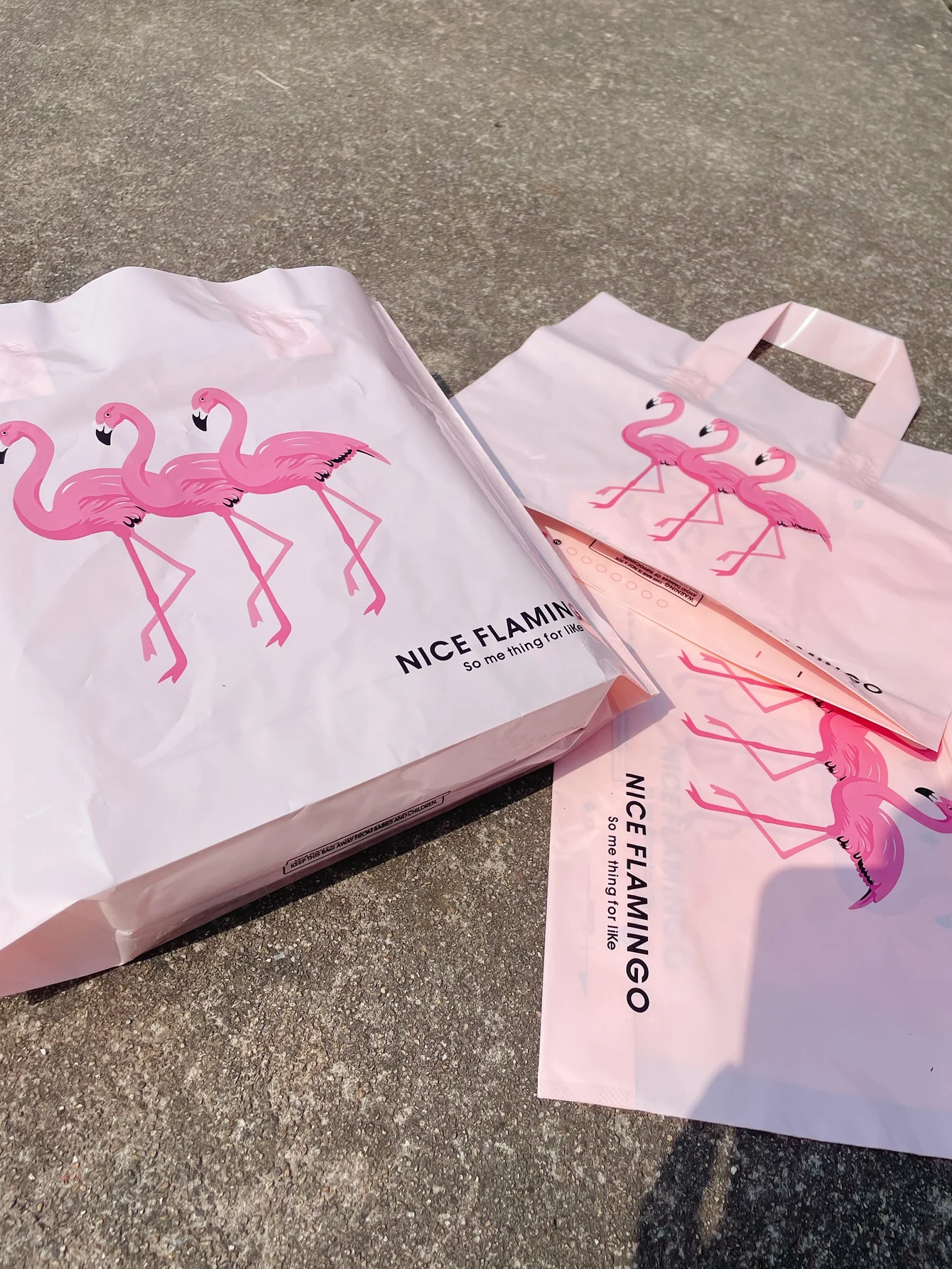 10pcs Simple Pink Flamingo Pattern Plastic Shopping Bag, Cute Animal-style Waterproof Shopping Mall Clothing Shopping Bags