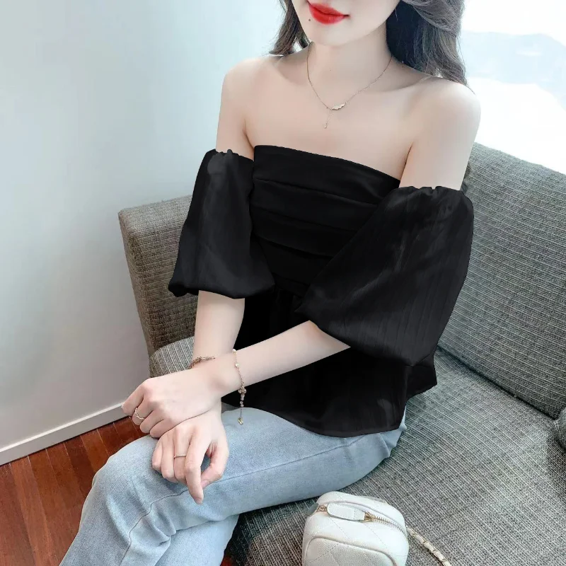 Weißes Hemd Frauen Sommer One-Shoulder-Jacquard-Top Frauen Design-Shirt koreanische Top lässige Bluse elegante Blusas neue