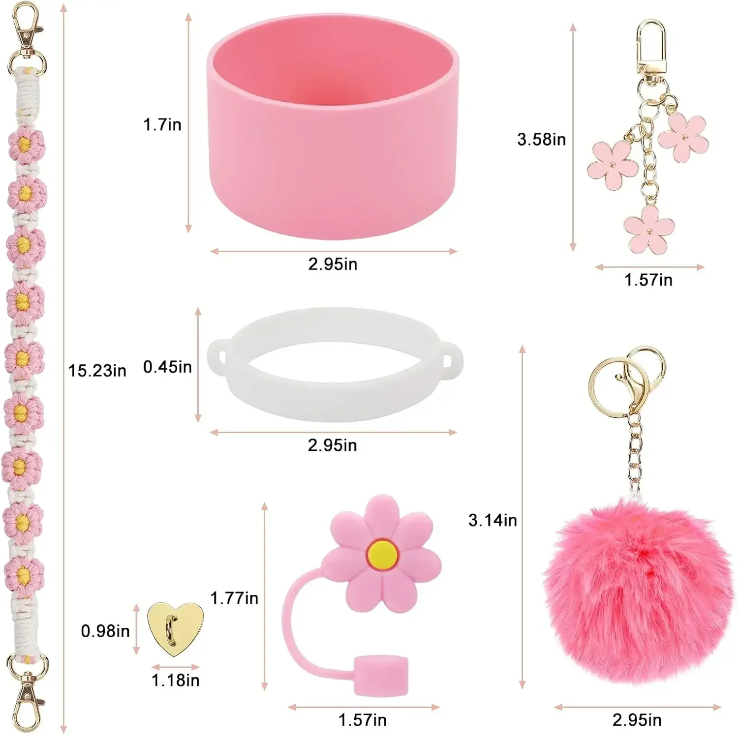 7/8pcs Cup Accessories Set for Stanley Including Handle Strap, Siliocne Cup Boot Straw Cover Charms for 40 30 oz Tumbler