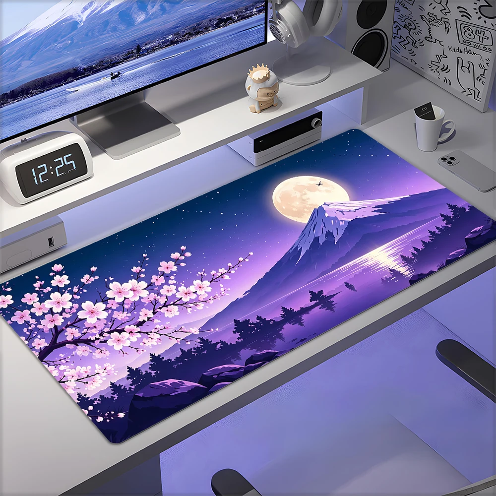 Purple starry sky landscape Mouse Pad Desk Mat with Stitched Edge Anti-slip base mouse pads PC Accessories Keyboard Extended pad