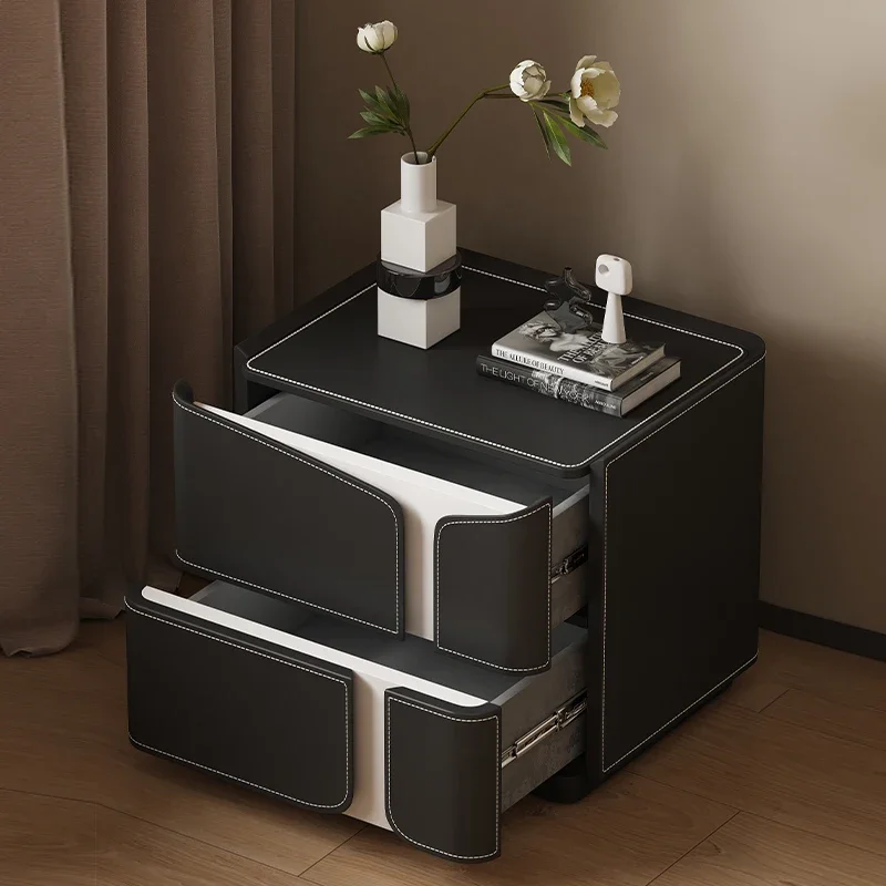 Italian minimalist high-end designer bedside table simple modern light luxury solid wood cream style fully equipped bedroom