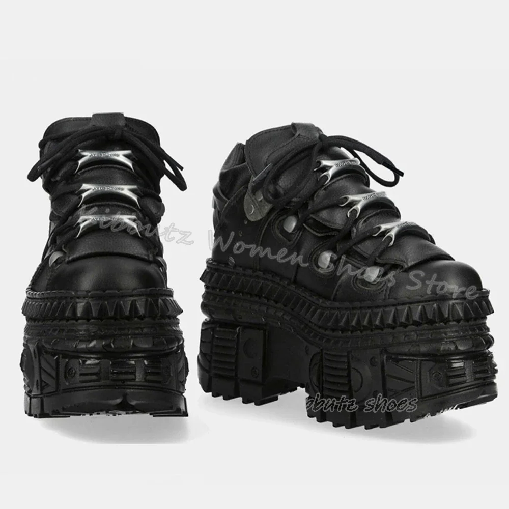 Rivets Gothic Sneaker Thick Bottom Platform Punk Rock Dark Style Lace-Up Fashion Sexy Women Shoes Round Toe Genuine Leather New