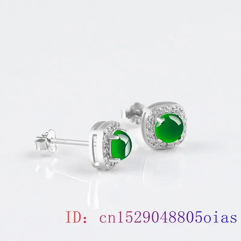 Burmese Jade Earrings 925 Silver Women Green Charms Jewelry Emerald Stone Amulet Ear Studs Gemstones Natural Accessories Charm