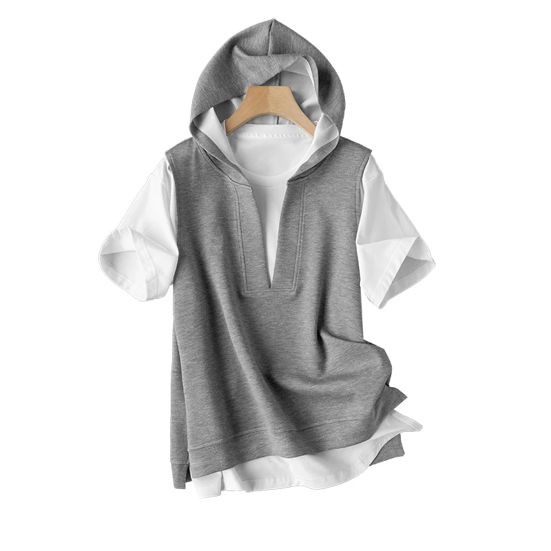 مكافحة الشيخوخة مقنعين V-Ne سترة المرأة Faionable قطعتين مجموعة تصميم فاخر جولة Ne T-irt اللون تنوعا #4