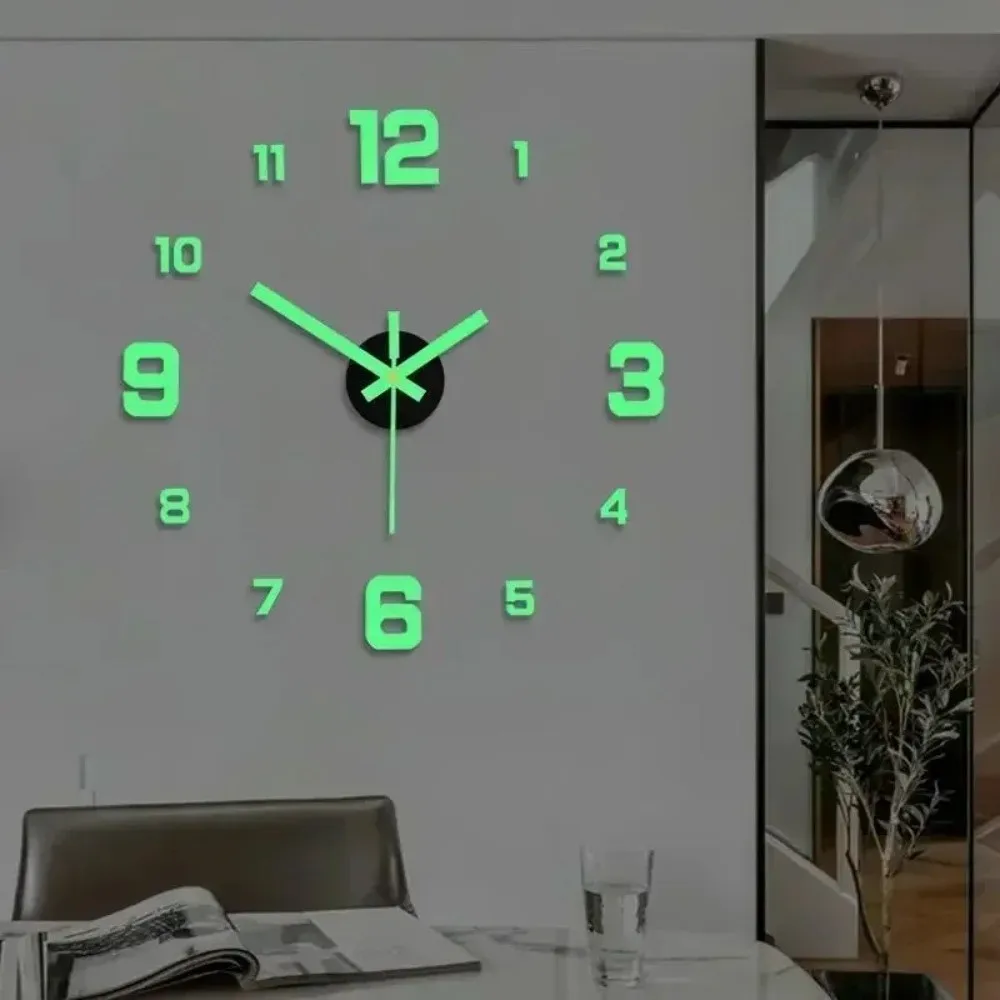 Modern Design Large Wall Clock 3D DIY Frameless Night light Arrows Decal Wall Decoration Acrylic Quartz Clocks