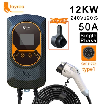 Feyree EVSE 월박스 전기 자동차 벽 장착 충전 스테이션, EV 충전기 타입 1 케이블, J1772 소켓, 50A, 12KW, 1 상 