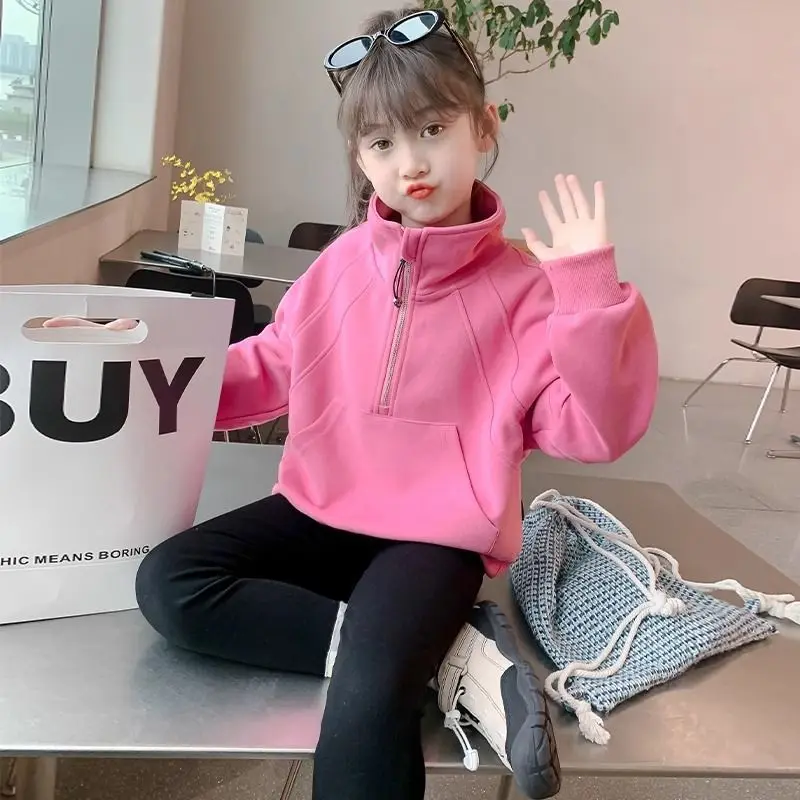 

Girls' Crewneck Sweatshirt Autumn/Winter 2025 New Arrival Stylish Fleece-Lined Thickened Long Sleeve Top