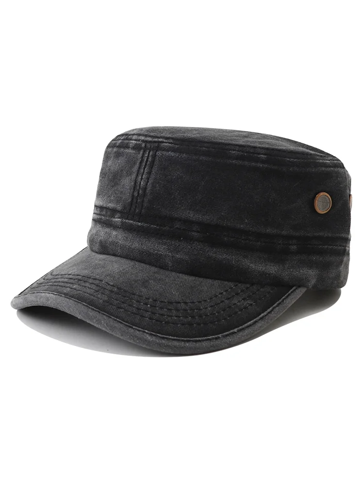 Casquette plate rétro Vintage en coton délavé pour hommes et femmes, casquette militaire tactique Hip Hop, Design Unique, chapeaux à dessus plat pour hommes, nouvelle collection 2025