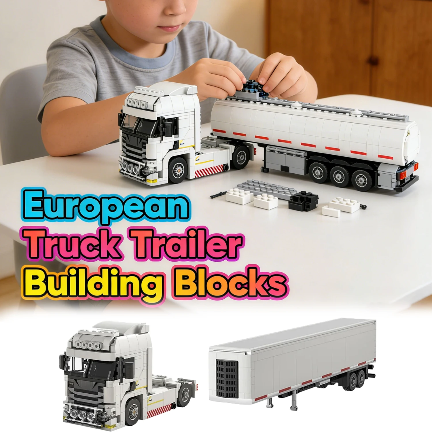 

Европейский грузовик-конструктор: Модель контейнерного прицепа из строительных блоков, развивающая игрушка-конструктор для детей, подарок