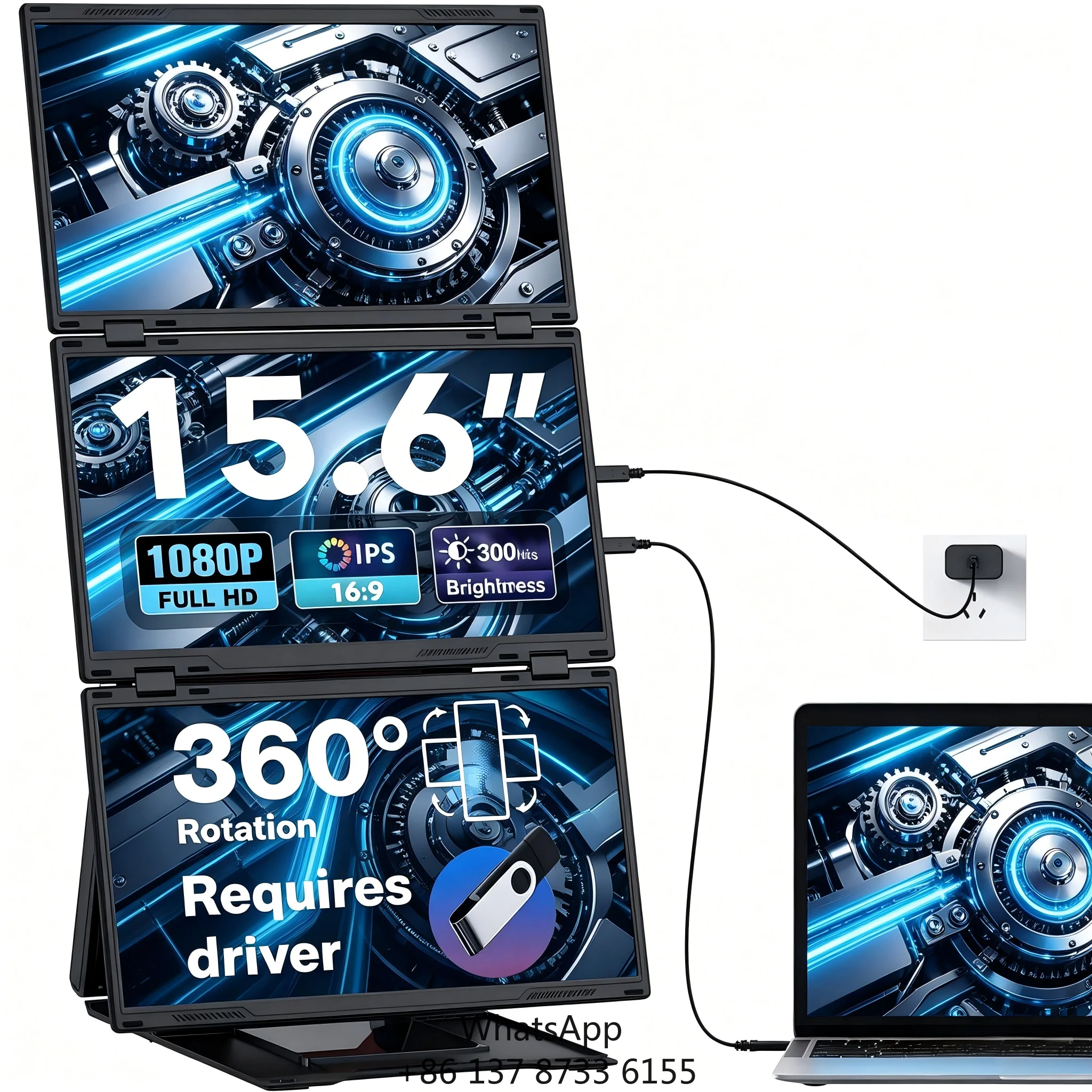 

Mini PC 4-Monitor Gaming 60Hz Full HD 15.6 Inch IPS LCD Display With Type C Interface For Dual Screen Laptop Productivity