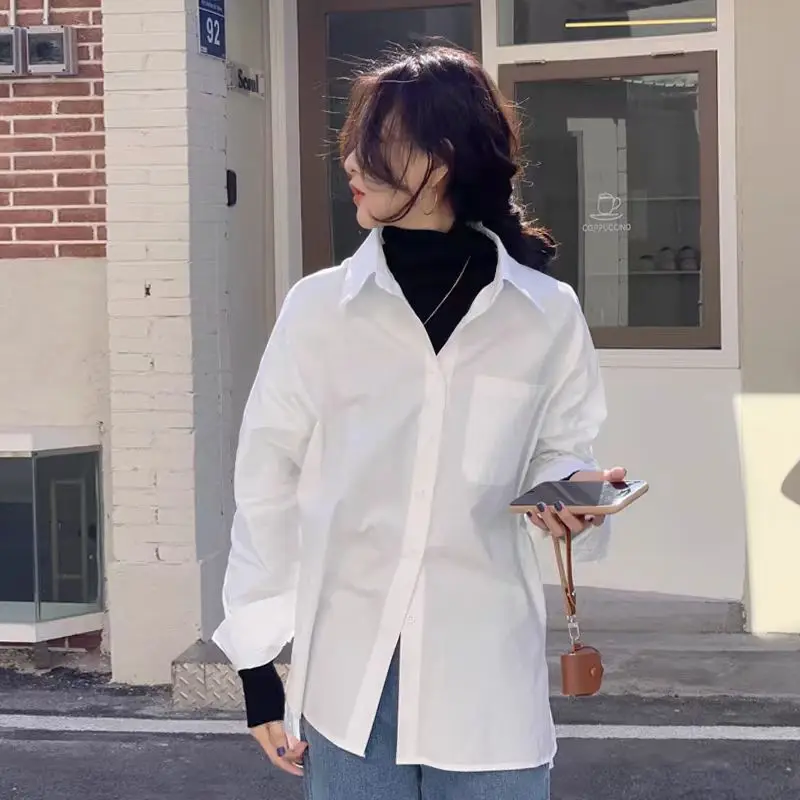 2024 Women Fashion Office Wear Loose Solid Shirts Vintage Long Sleeve Button-up Casual Female Blouses Blusas Korean Chic Tops