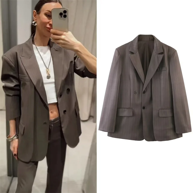 

Women's Suit New Loose Striped Double-Layer Single-Breasted Blazer Spring Fashion Office Wear