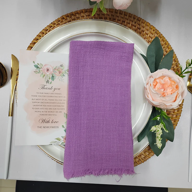 

2 dozen lavender towels wedding decoration mariage boheme violet cotton guaze napkins