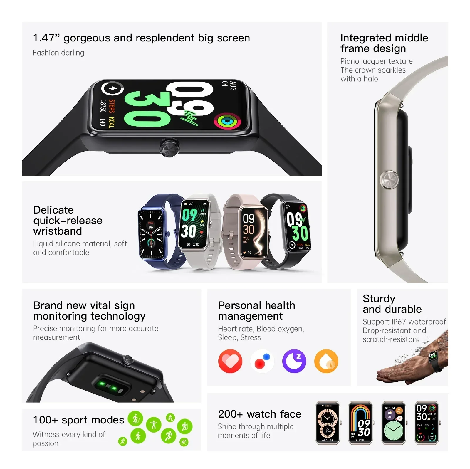 Connected Watch Man 2024 Swimming Tracker Ip67 Waterproof Body Temperuture Heart Rate 200+ Watch Face For Iphone Android Phone