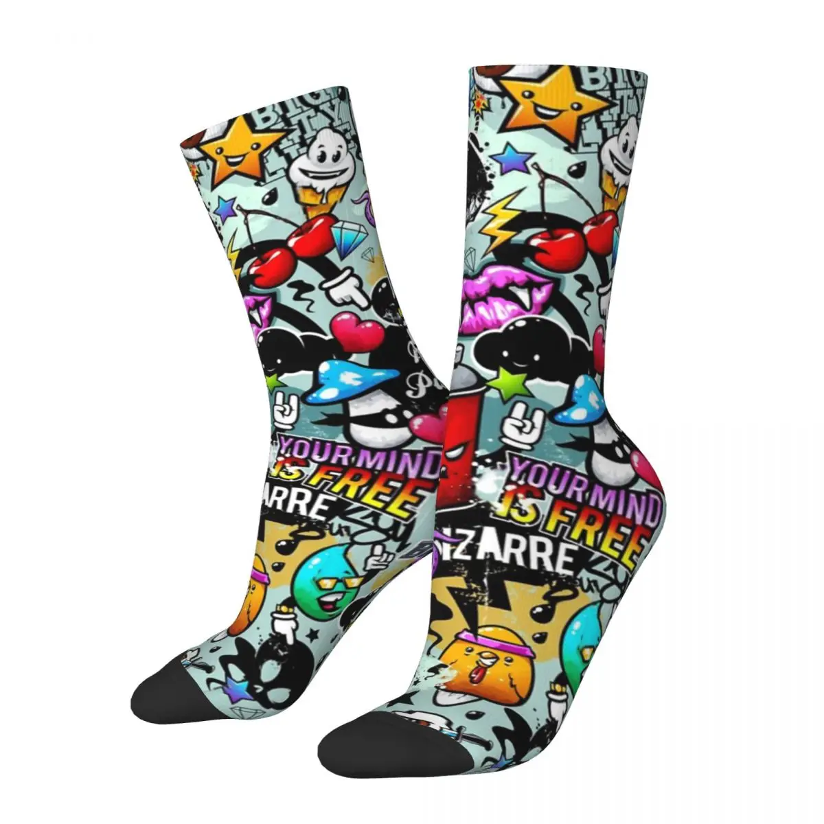 Glücklich Lustig Männer compression Socken Pop Kunst Graffiti Lustige Comics Gesichter Retro Harajuku Doodle Kunst Hip Hop Casual Crew socke