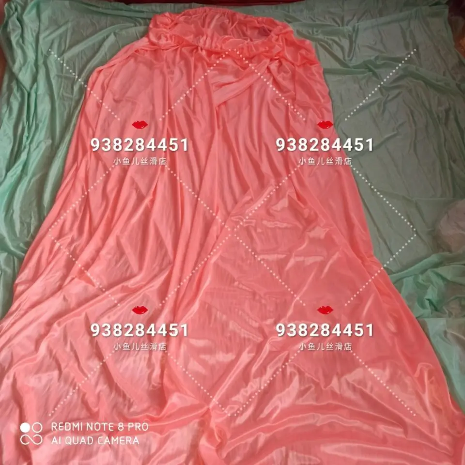 Glossy Satin Loose Maxi Dress Ice Silk Wrap Plus Size Sexy Long Sleeping Bag