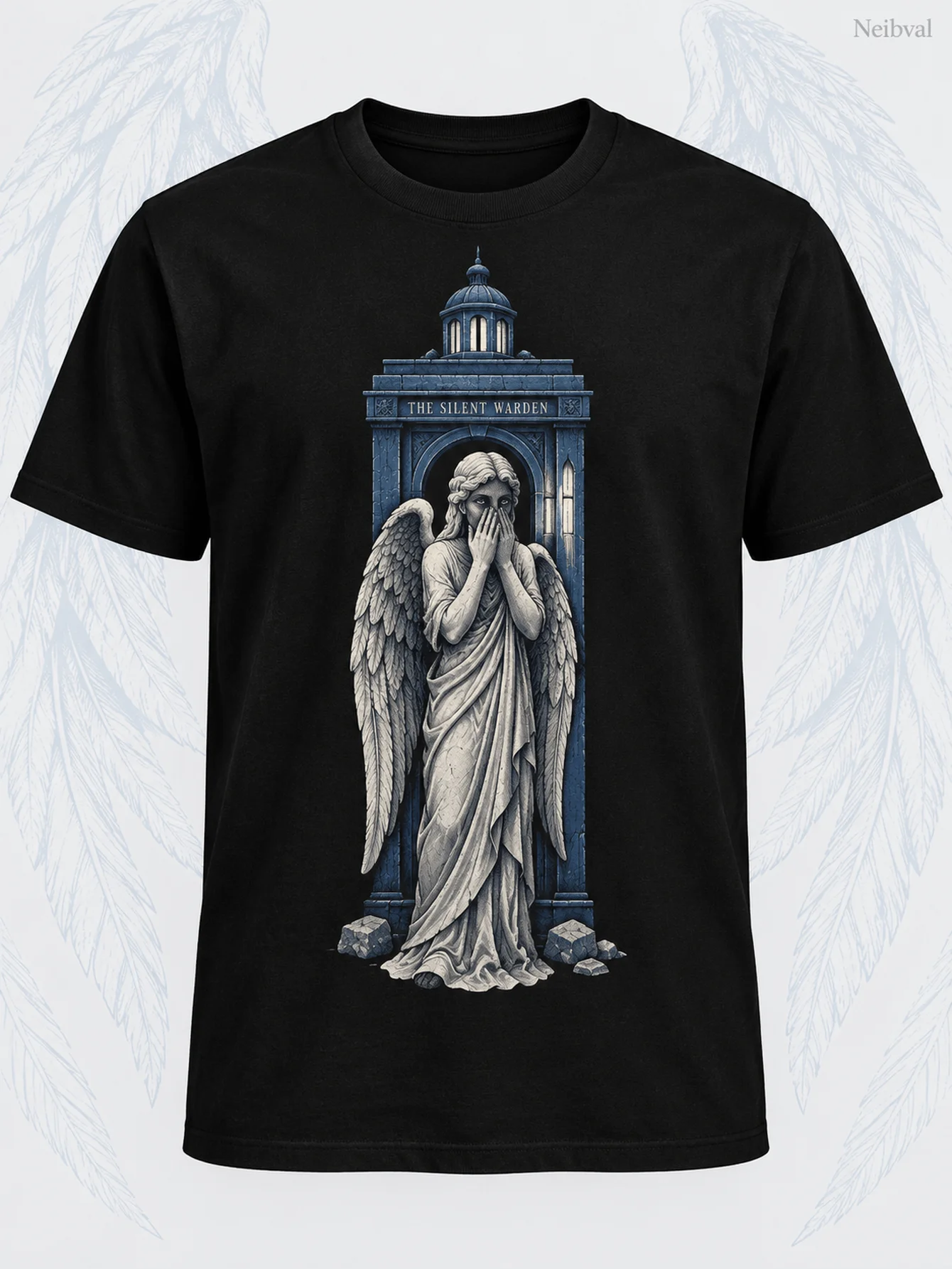 Men's & Women's Gothic Dark Fantasy T-Shirts - Mourning Angels & Stone Monuments Print, Pure Cotton Loose Fit Round Neck Short Sleeve Suitable for Casual Wear, Halloween Party Outfits, Gothic Daily Apparel