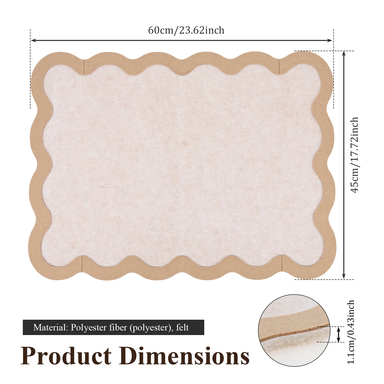 Scalloped Felt Bulletin Board Self-adhesive Cork Notice Board Decorative Photo Display Pin Board for Wall Classroom Student Dorm