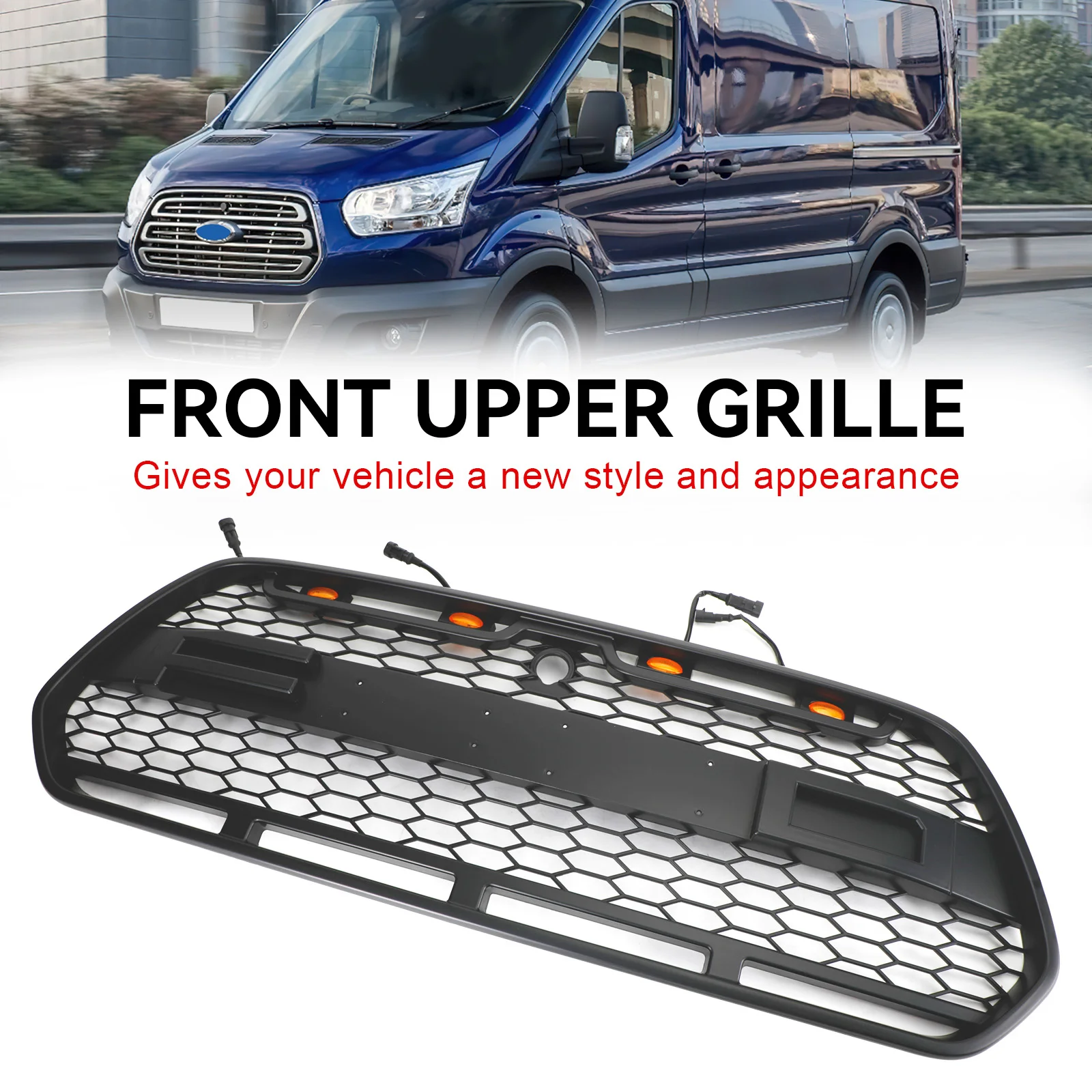 Artudatech Matt Black Front Bumper Grille Grill w/LED Fit Ford Transit MK8 2015-2018 Raptor