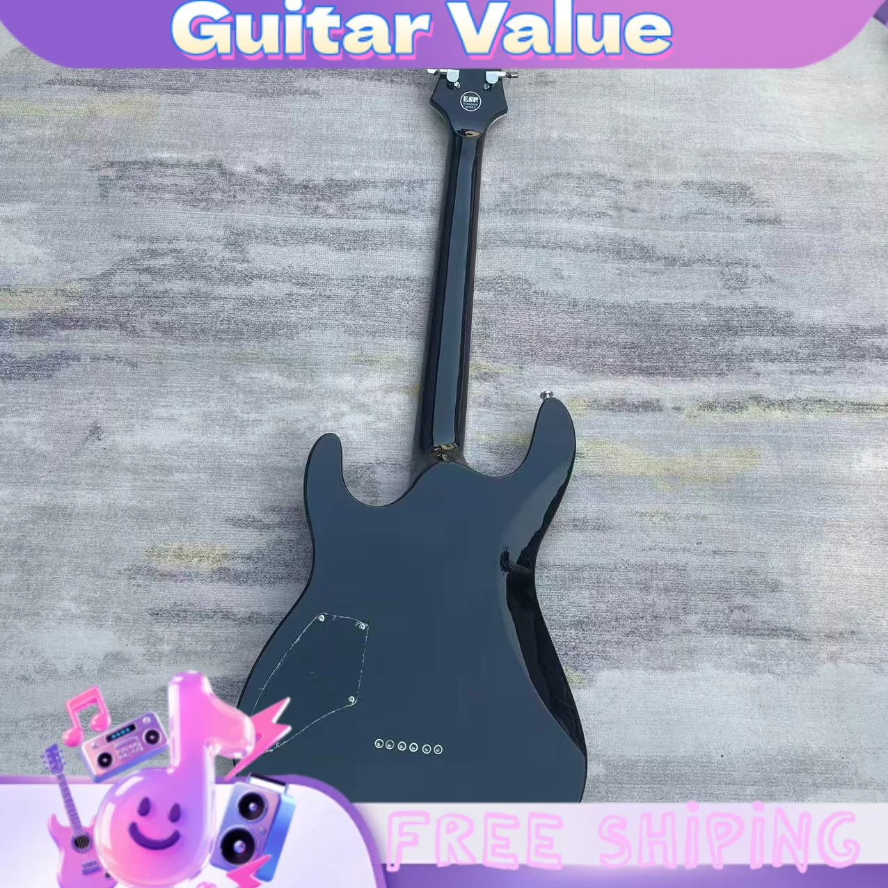 Black Ultra-Thin ESP-Style Electric Guitar  HH Pickups 24 Tone Sealed Active Pickups with Fixed Bridge view 6