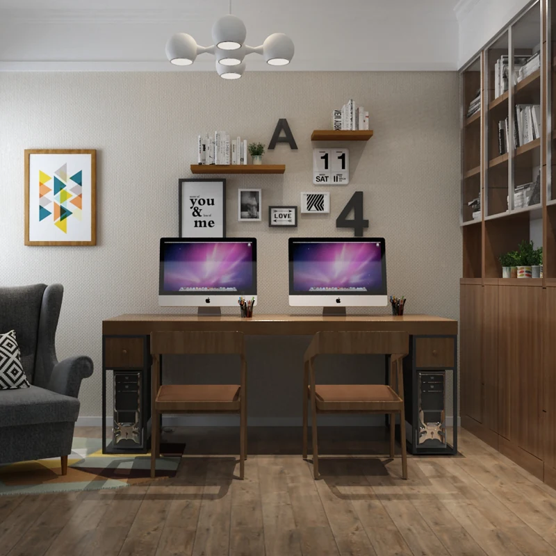 

Solid wood desk, simple modern double computer desk, home industrial style desk, 4-person workbench