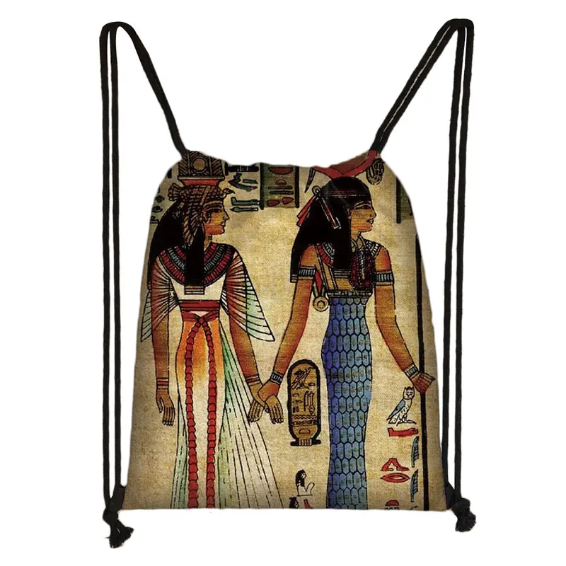 Egyptian Art Print Backpack Egypt Pharaoh Anubis Drawstring Bags for Travel Women Casual Shoulder Bags Bookbag Shoes Holder