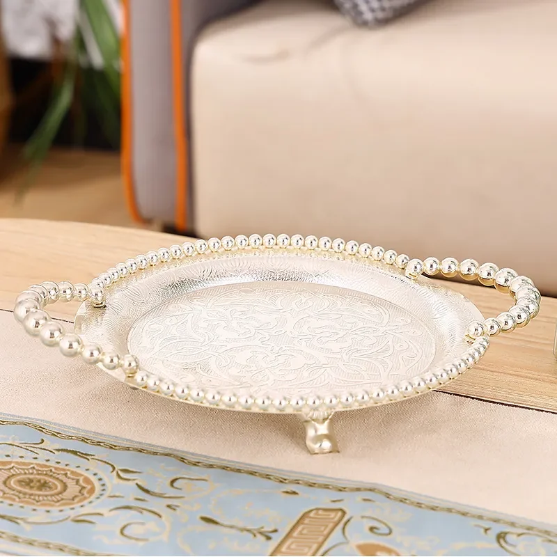 Nordic Wrought Iron Fruit Plate Modern Creative Snack Cake Tray Pearl Heart Design Home Decor Serving Dish
