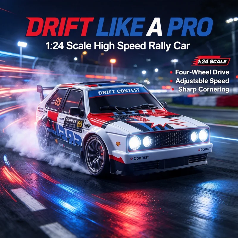 1:24 Scale RC Rally Drift Car Four Wheel Drive High Speed Remote Control Racing Car Adjustable Speed Sharp Cornering Hobby Toy