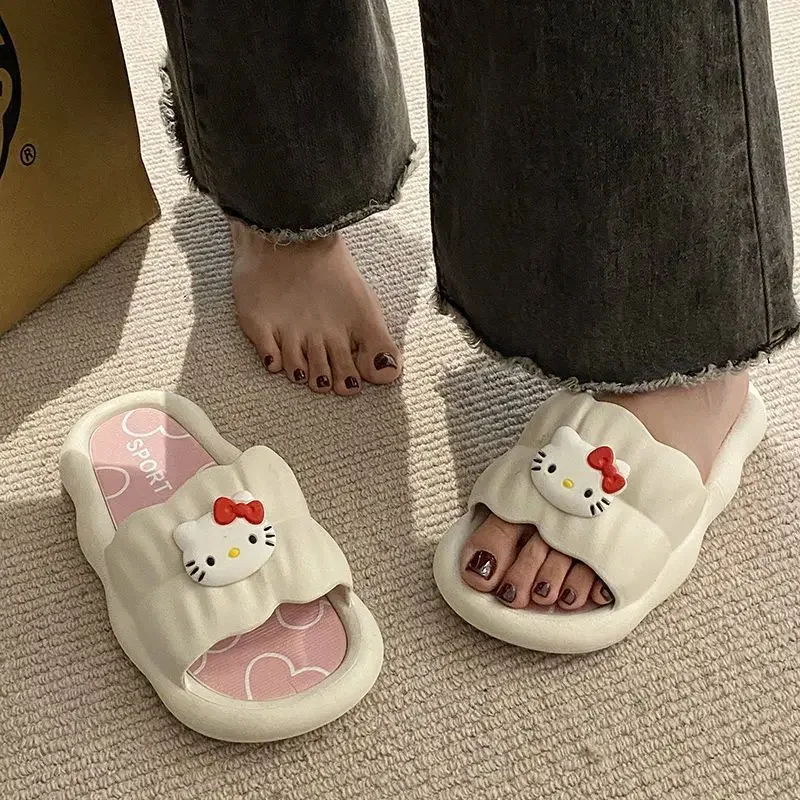 Sanrio Hello Kitty Slippers Women Thick Sole Bath Indoor Non-slip Slippers Cute Cartoon Shoes Kawaii Gift