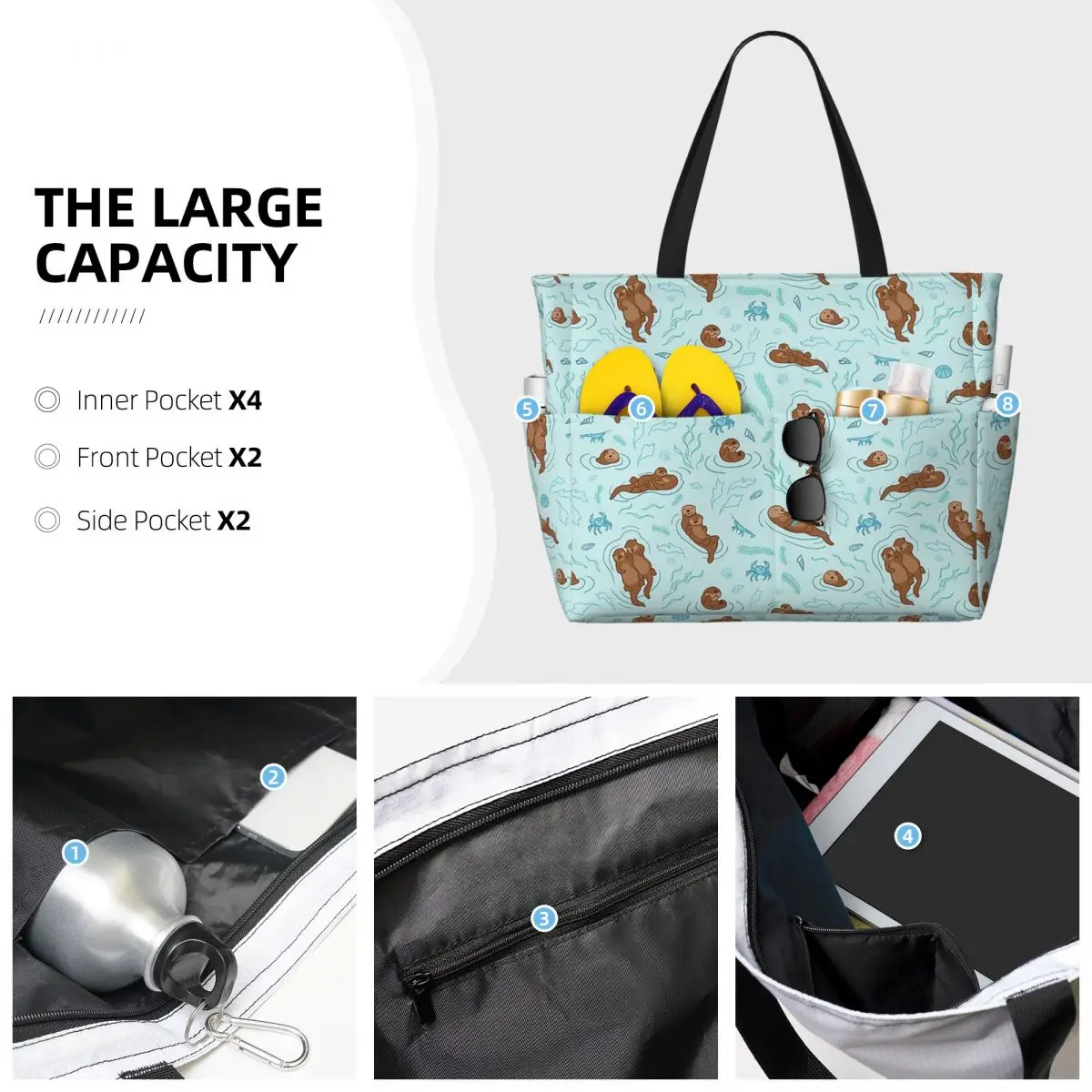 Otter Fun Light Beach Tote Bag Sport Gym Yoga Duffle Large Tote Bag Women Travel Bag Fitness bag
