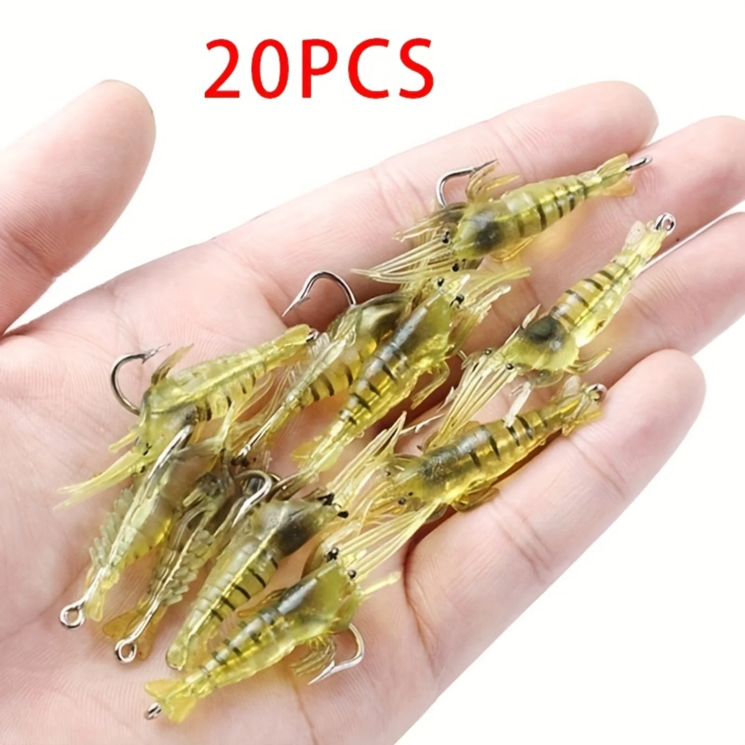 20pcs Luminous Night Fishing Bait - Bionic Soft Shrimp - Durable Glow-in-the-Dark - 20pc Tackle Set for Varied Fishing Adventure