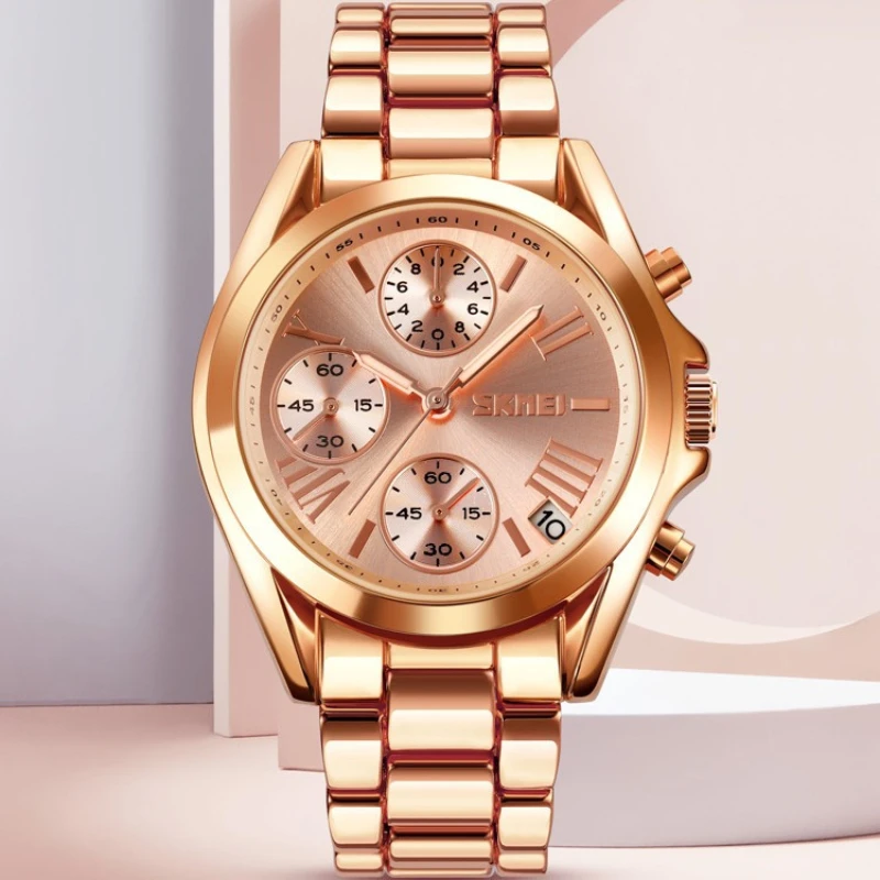 

Steel band quartz watch three dial chronograph seconds women's business watch stainless steel woman watch Relogio Feminino