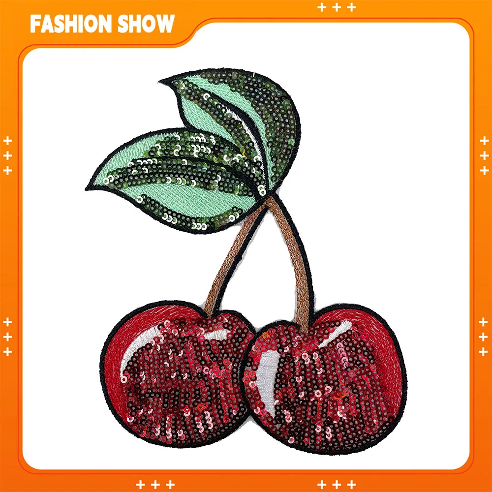 Sequin Cherry Embroidery Patch, Iron-On or Hand-Sewn, DIY Clothing Decoration Patch, Trendy Brand Sweatshirt Decoration, Clothing Accessories, Personalized Customization