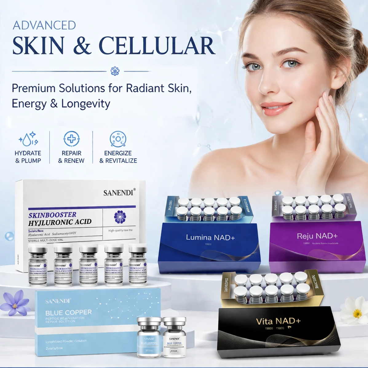 5 In 1 NAD+ Blue Copper Peptide Serum Hyaluronic Acid  Vita Essence Smoothing Hyadration Der.pen Kit Liquid Korean Skin Care Set