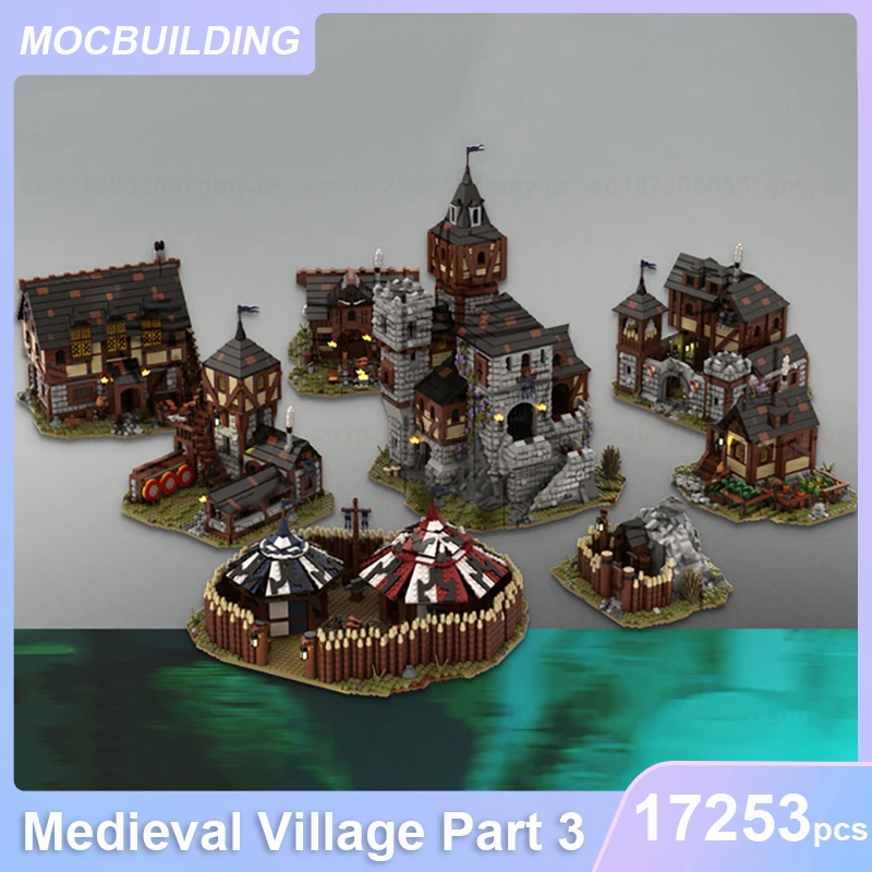 Pueblo Medieval parte 3 modelo 8 Set Castillo MOC bloques de construcción DIY montar ladrillos arquitectura exhibición juguetes de Navidad regalos 17253 Uds