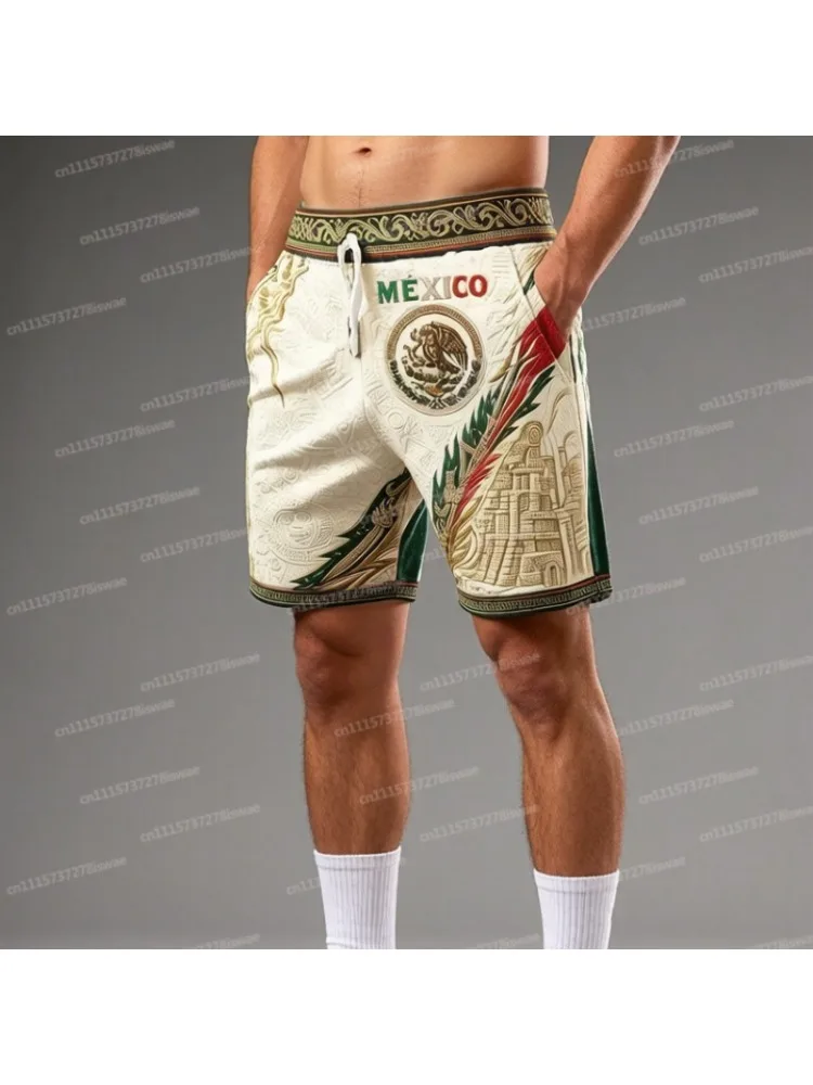 2026 Sommer Neue Herren Mexiko 3D-Druck Kordelzug Freizeitshorts Fußball Schnelltrocknende Sporthose – Detail 6