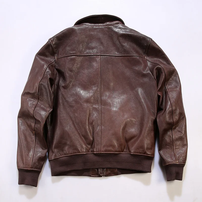 Brown Autumn Pilot Leather Jacket Men Military Style Plus Size 5XL Genuine Natural Cowhide Flight A2 Leather Coat