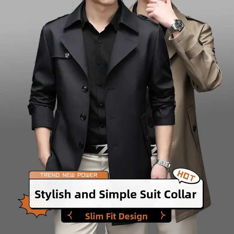 

Men's Mid-Length Autumn Coat 2025 New Sle ly Men's Long All-Match Busin Formal Polyester Fiber Stand Fit