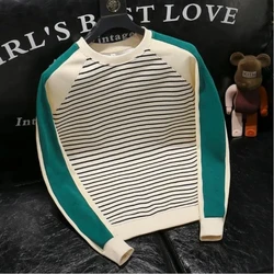 New Men's Hoodie with Striped Print Fashionable Long Sleeves Slim Fit and Slimming Round Neck Top