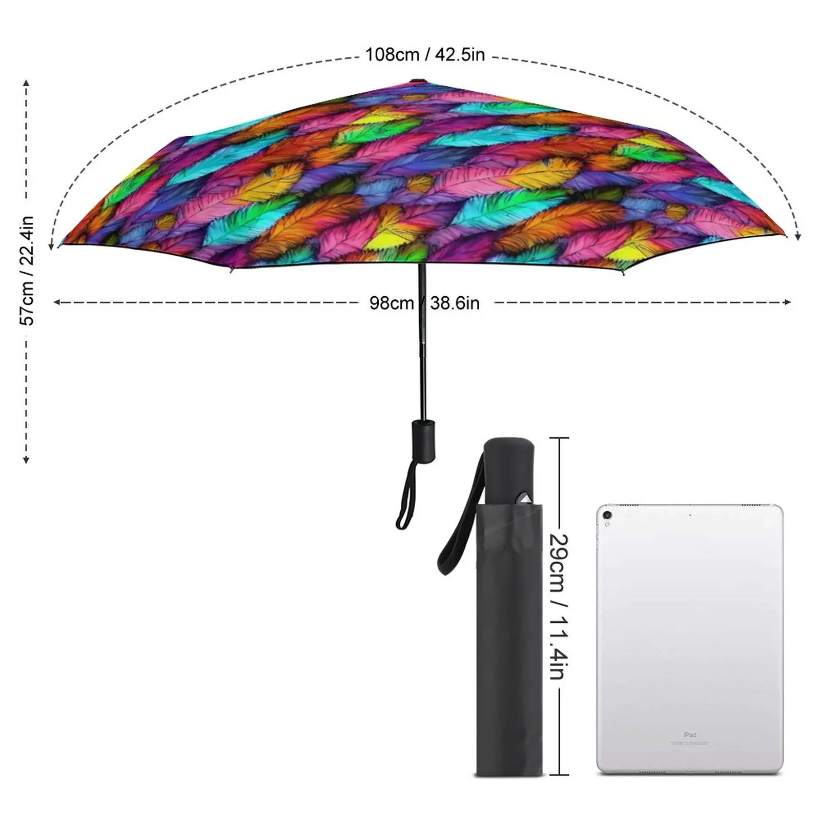 Feather Rainbow Umbrella Colorful Print Windproof Summer Umbrella Colorful Auto Design Compact Umbrella