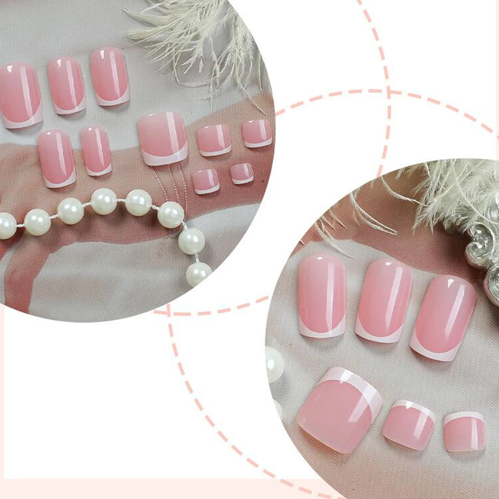 48-teiliges französisches Fuß- und Handnagel-Set, kurze, quadratische, künstliche Zehennägel, vollflächige, hautfarbene künstliche Nägel für Frauen, für den täglichen Gebrauch. – Detail 5