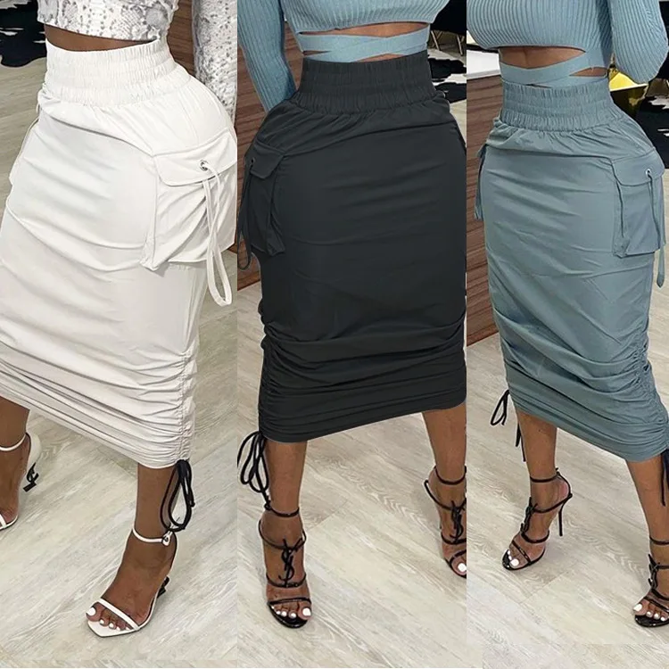 Lady Cloth New Plus. Size. Women's High Waist [unk]ruched[unk] Tie-waist Body Skirt Women's Casual Dresses Outfits Vestidos Part