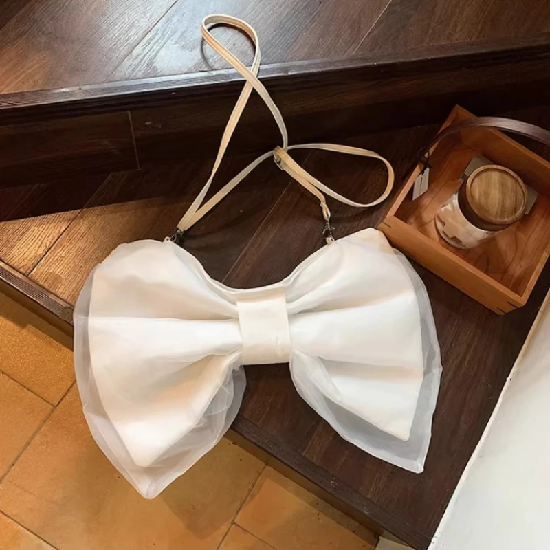 

Женские сумки через плечо с милым бантом и плиссированным дизайном, простые однотонные женские сумки через плечо, легкие универсальные сумки-тоут для девочек