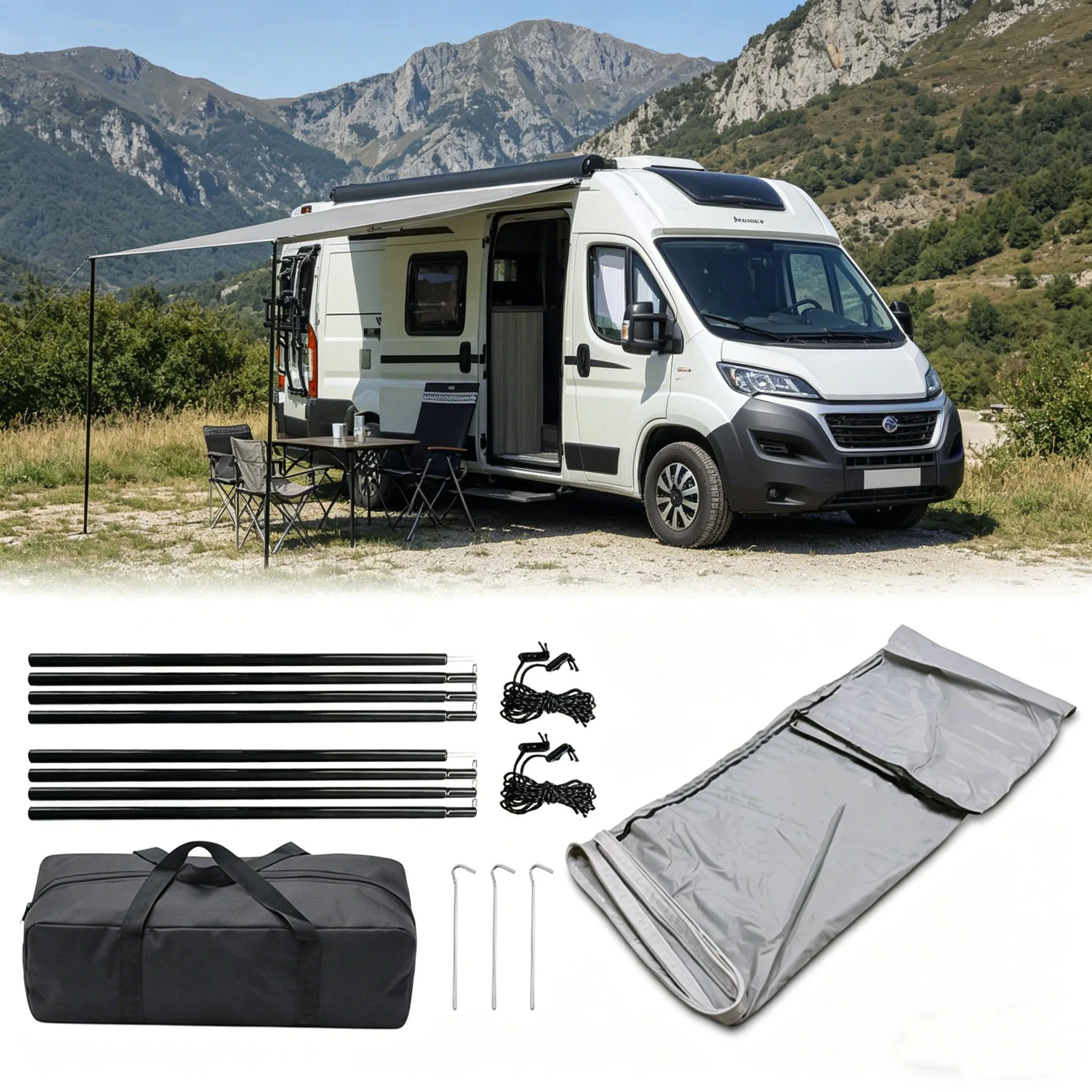 Toldo portátil impermeable para caravana de 2.5x2.4m, toldo lateral para caravana, refugio exterior con bolsa para campistas y excursionistas