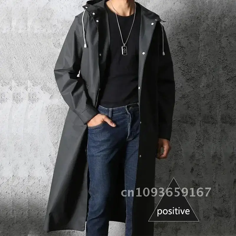 

Black Fashion Adult Waterproof Long Raincoat Women Men Rain Coat Fishing Outdoor For Thickened Hooded Hiking Climbing Travel