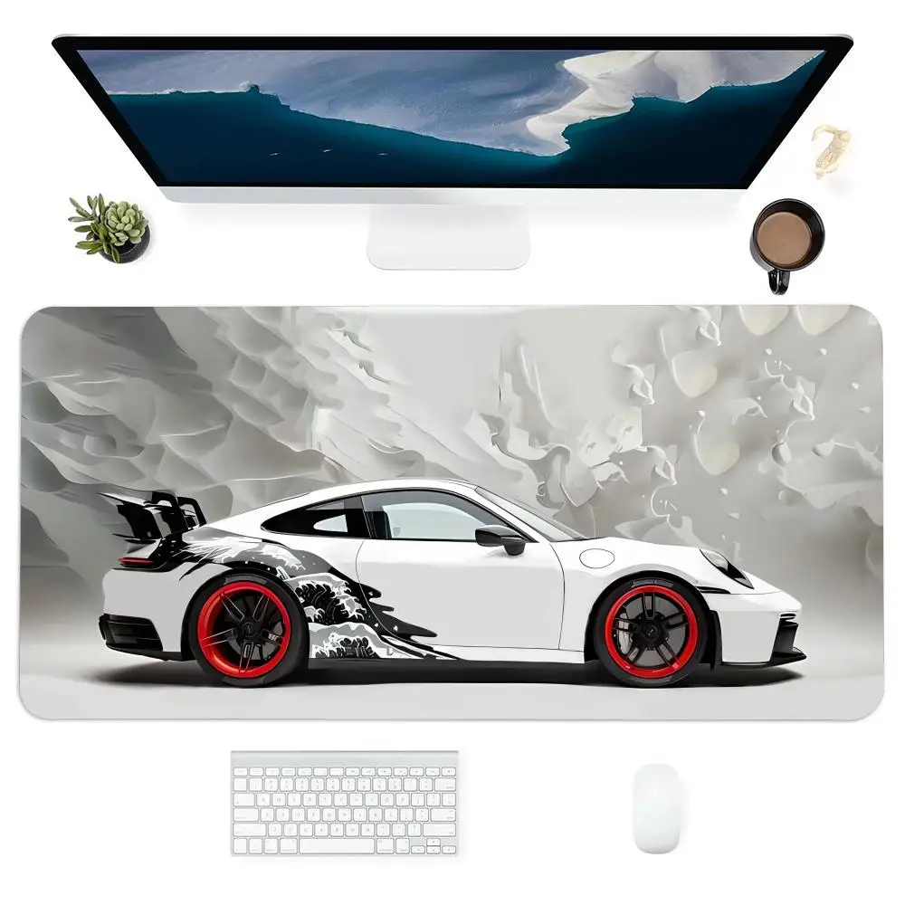 Cool White Wave Car Mouse Pad Large Table Cushion Gamer Keyboard Gaming Non-slip Computer Laptop Tablet Mat Mini PC Playmat