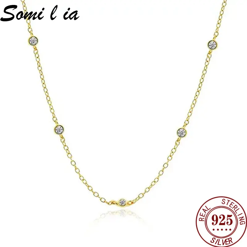 SOMILIA 100% 925 Sterling Silver Necklace For Women 18K Golden 5A Zircon 3-5-7 Bead Necklace Vhoker Real Money Jewelry  C240717