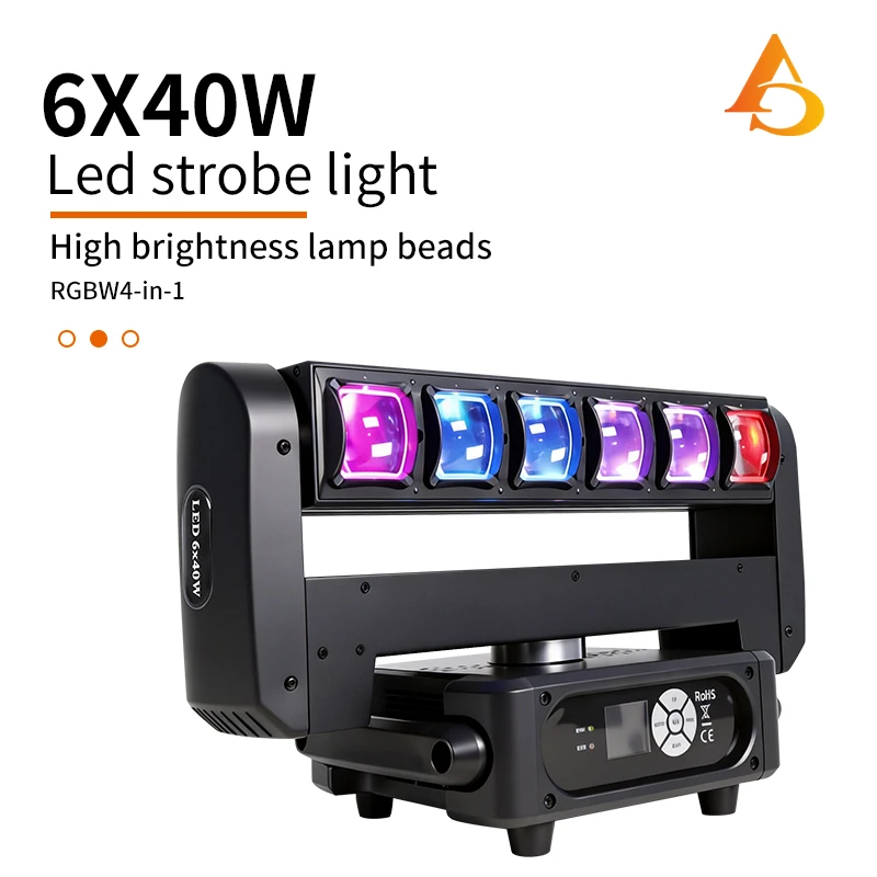6x40w RGBW beam bar strobe function 12 sections Double sided infinite shaking head strobe Moving Head DJ Bar Stage Effect Light