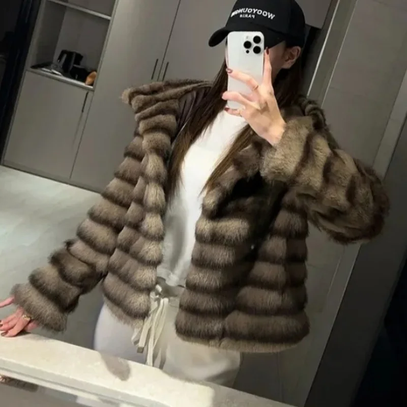 Donna ort Jaet Autunno Inverno Lusso Faion Pelliccia Con Cappuccio Allentato Caldo Top Trapuntato Cappotto di Visone Sintetico Gioventù Pendolarismo Sle